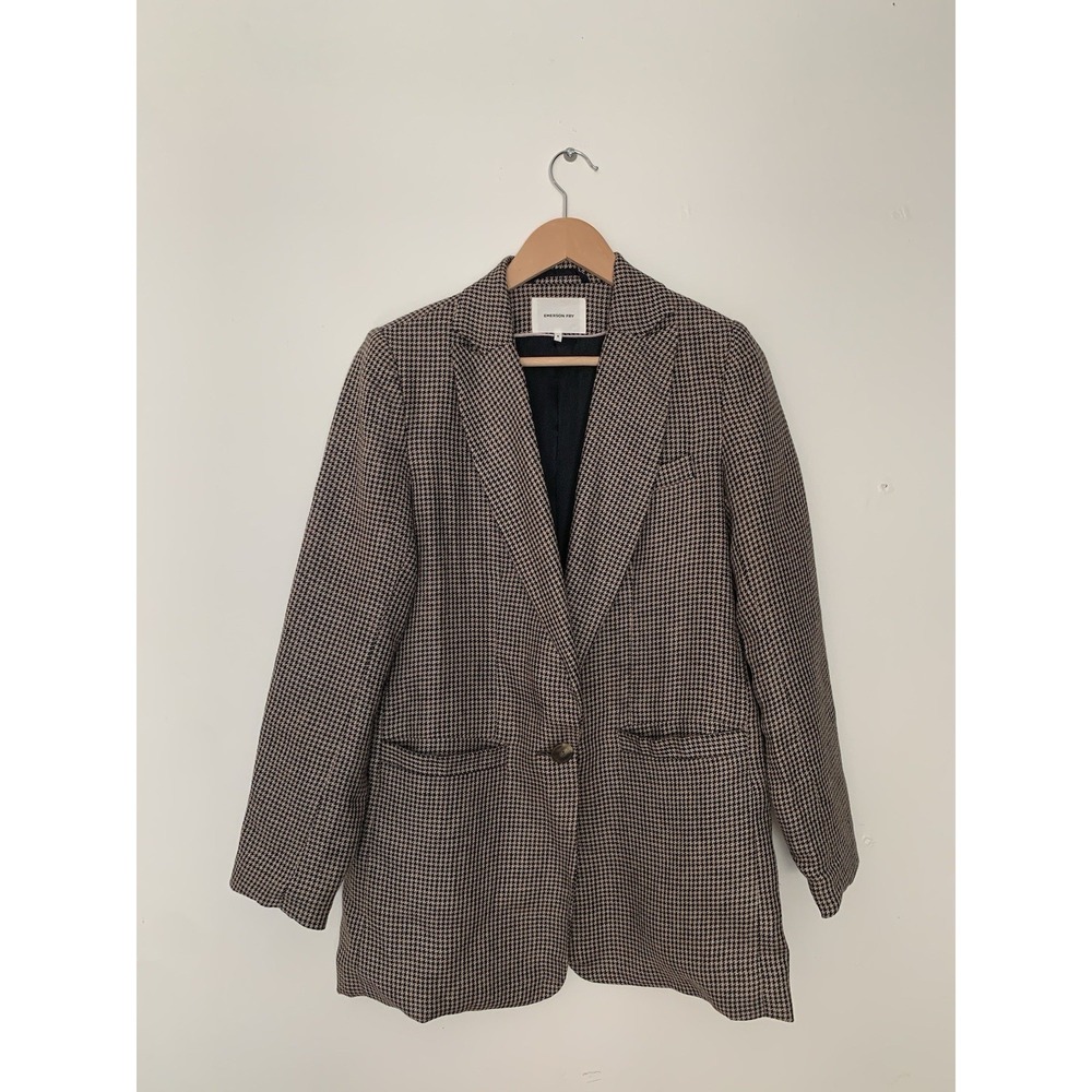 Emerson Fry Dinner Jacket Blazer 100% Houndstooth Linen Sz 6 Academia Prep Ivy